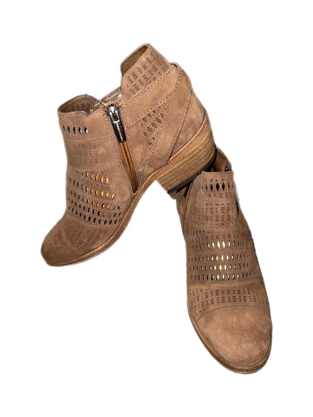 Women’s Vince Camuto Suede Perforated Ankle Booties in Tan size 7.5